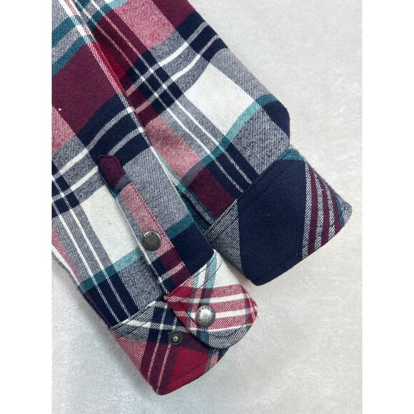Orvis Flannel Shirt Womens Large Blue Red Plaid Shacket Lined - Picture 6 of 10